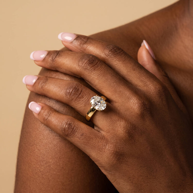 Elvina丨Oval Cut Lab-Grown Diamond Solitaire Cigar Band Engagement Ring - Rings