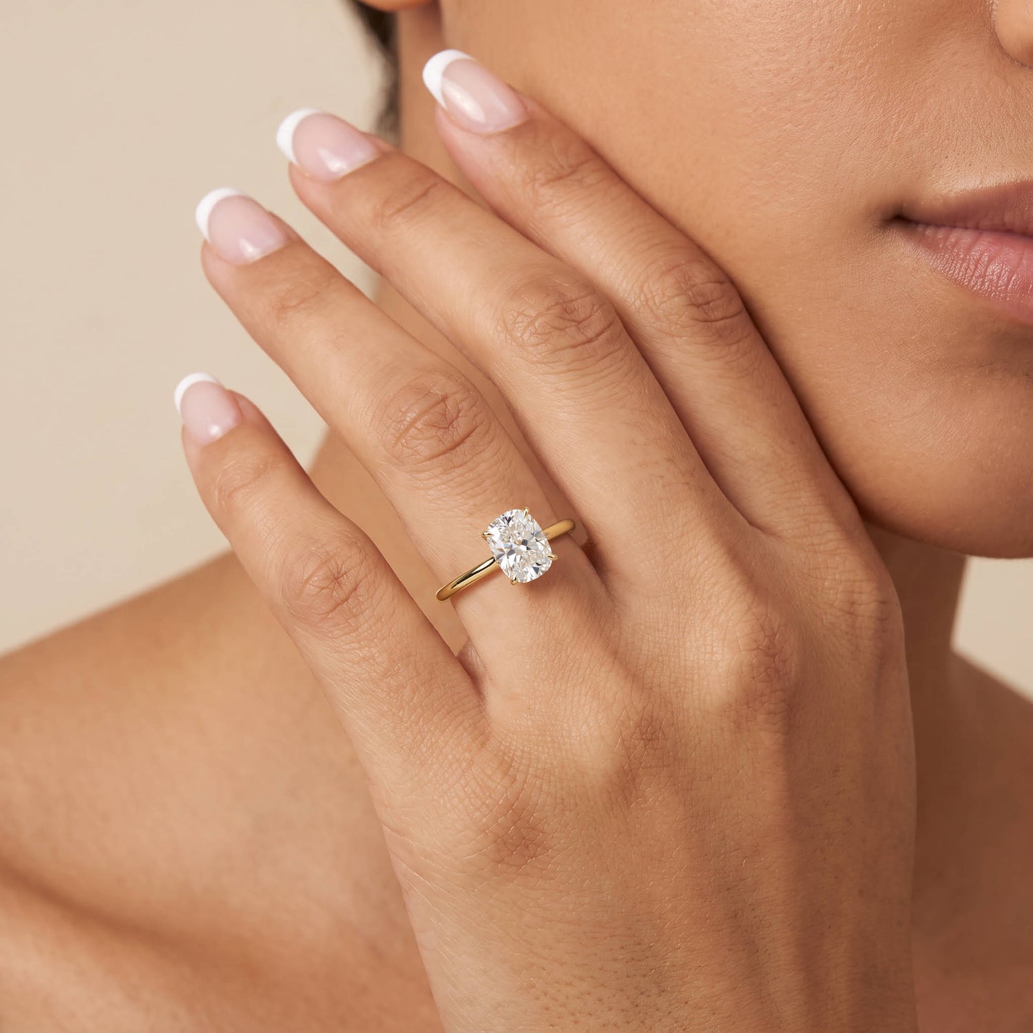 Sybil丨Elongated Cushion Lab Diamond Hidden Accent Solitaire Engagement Ring - Rings