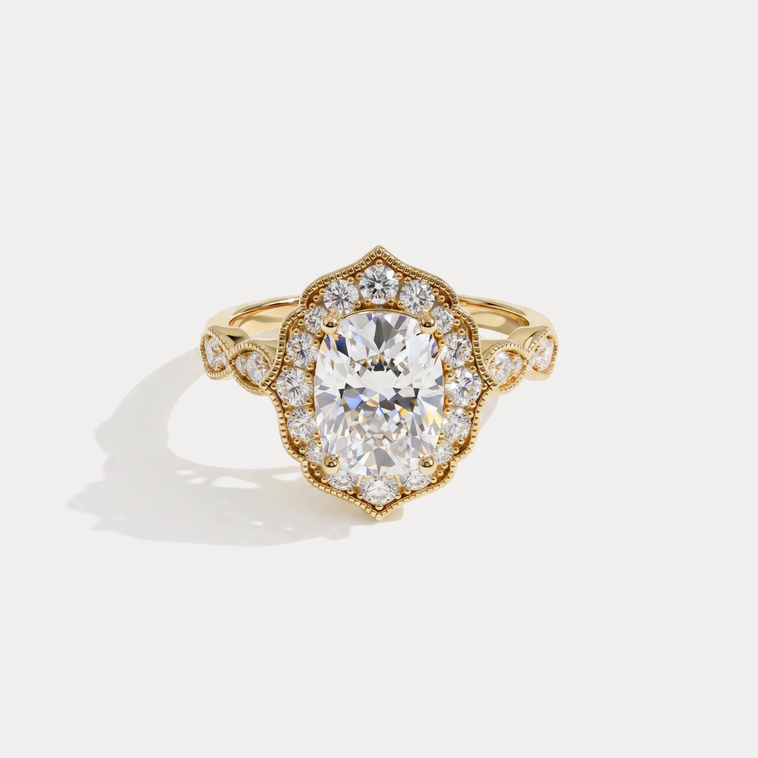 Lorelei丨Elongated Cushion Lab Diamond Vintage-Inspired Halo Engagement Ring - Rings
