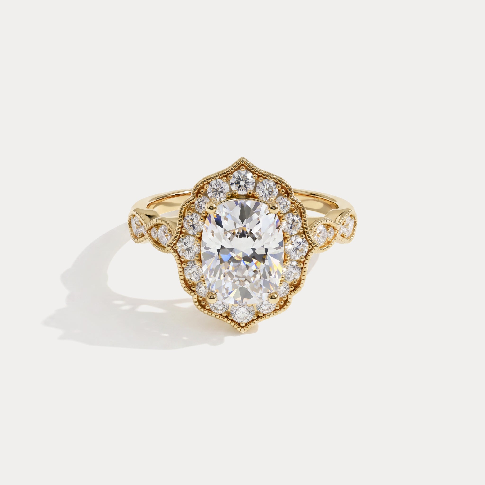 Lorelei丨Elongated Cushion Lab Diamond Vintage-Inspired Halo Engagement Ring - Rings