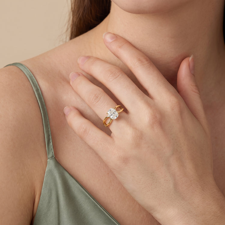 Agatha丨Elongated Cushion Lab Diamond Open Gallery Solitaire Engagement Ring - Rings