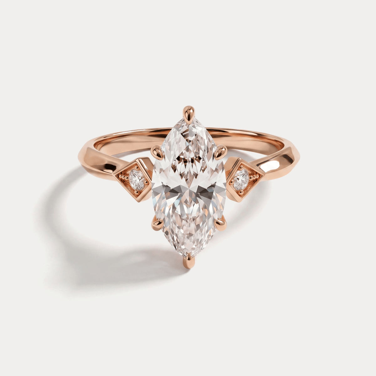 Serilda丨Marquise Cut Lab-Grown Diamond Geometric Accent Engagement Ring - Rings