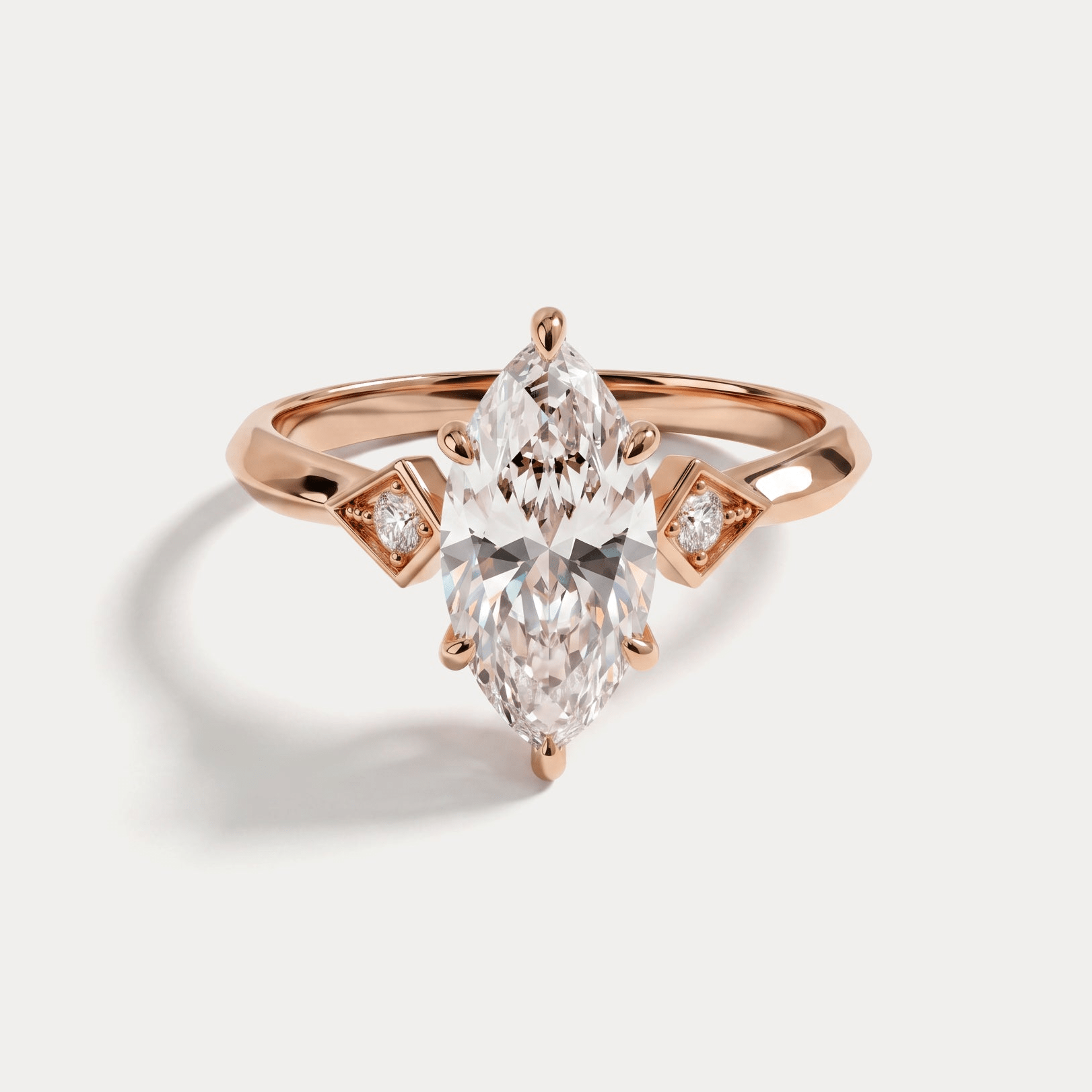 Serilda丨Marquise Cut Lab-Grown Diamond Geometric Accent Engagement Ring - Rings