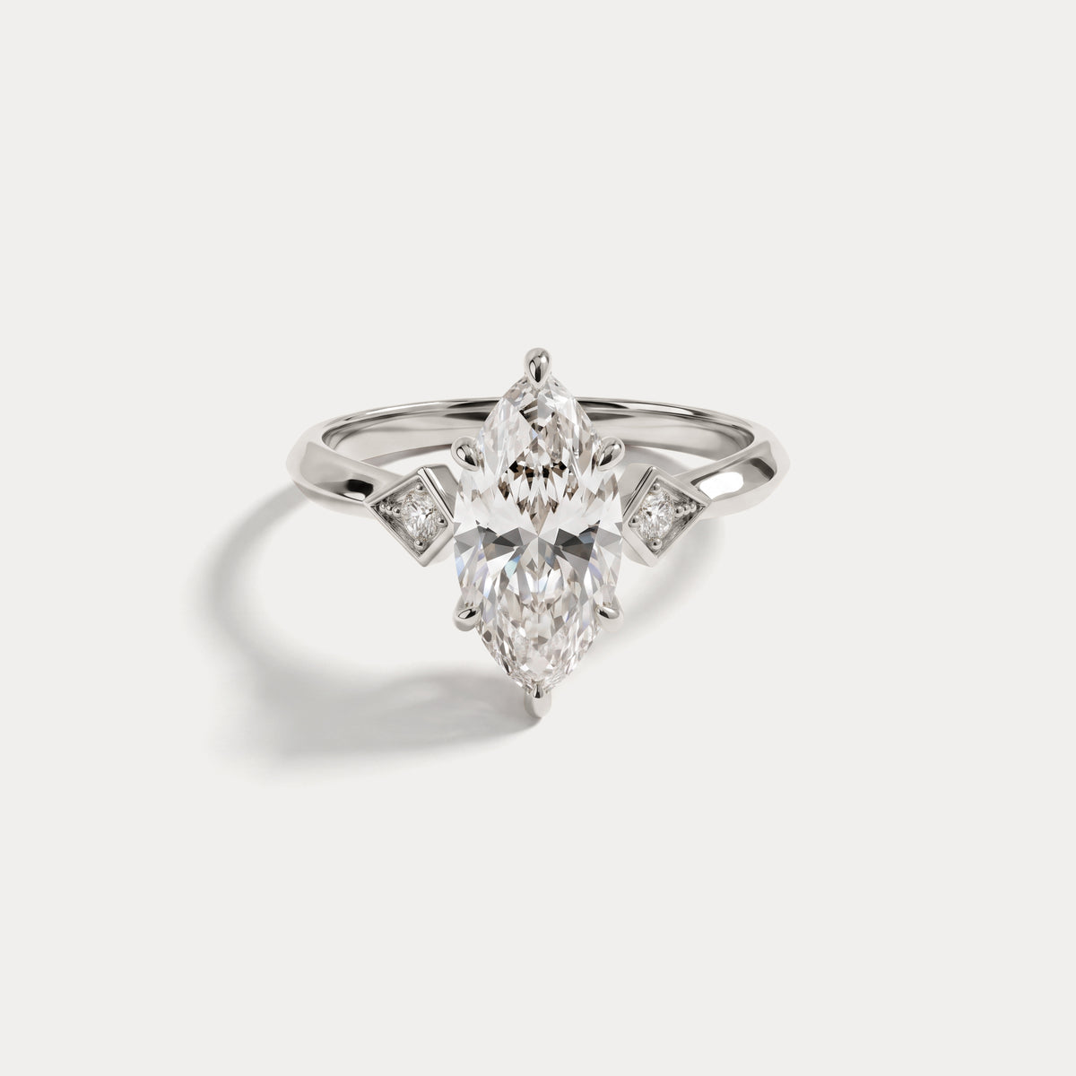 Serilda丨Marquise Cut Lab-Grown Diamond Geometric Accent Engagement Ring - Rings