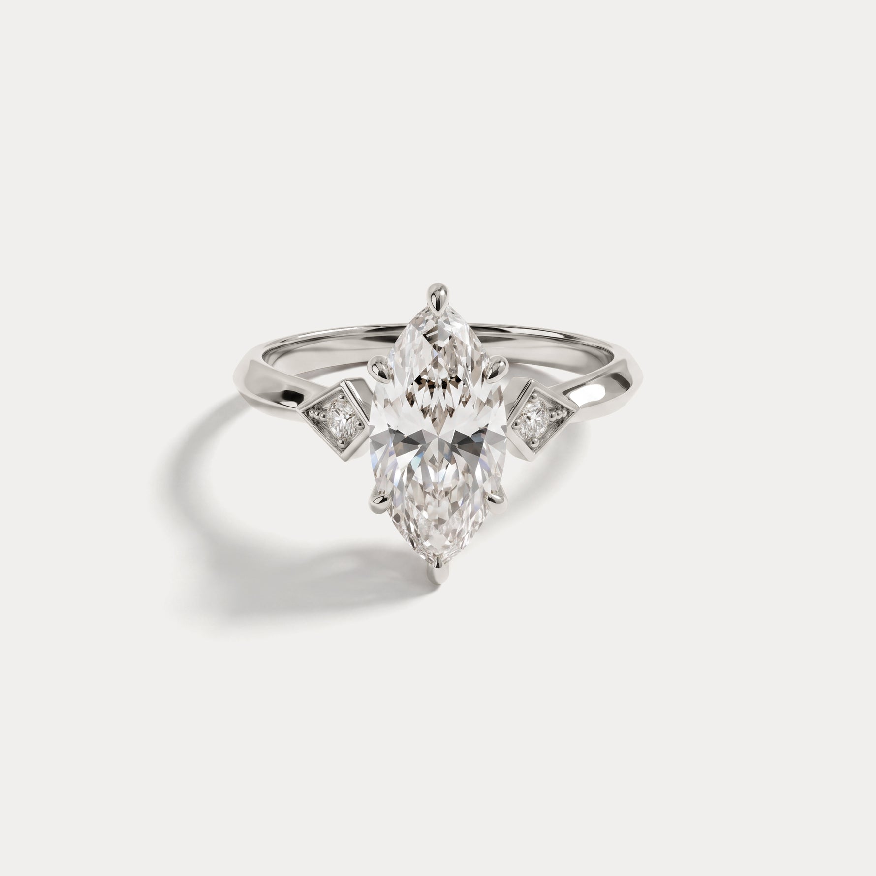 Serilda丨Marquise Cut Lab-Grown Diamond Geometric Accent Engagement Ring - Rings