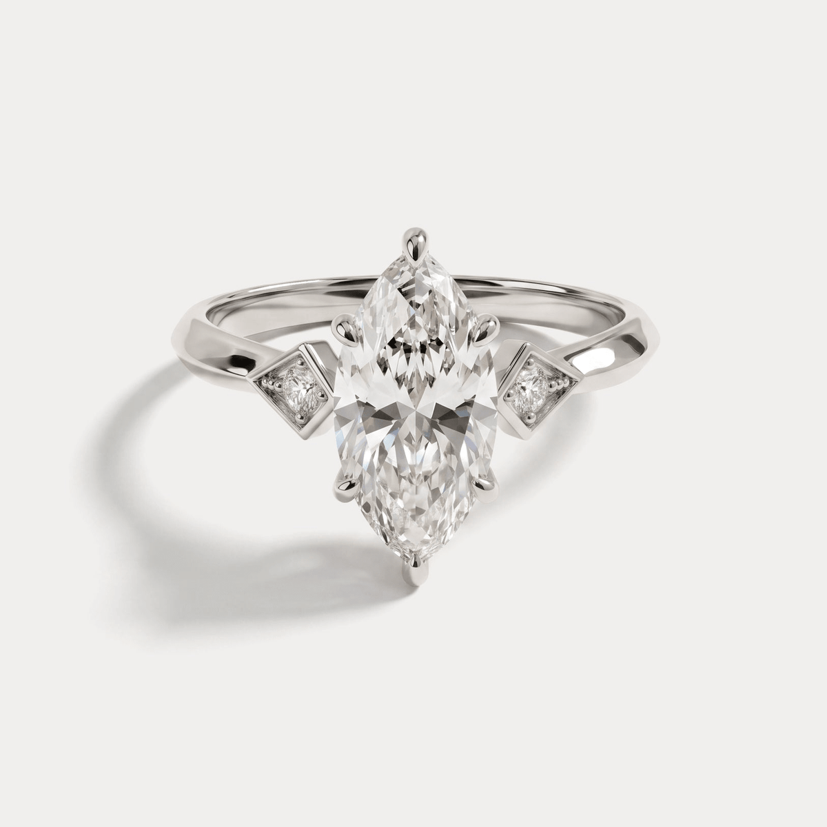 Serilda丨Marquise Cut Lab-Grown Diamond Geometric Accent Engagement Ring - Rings