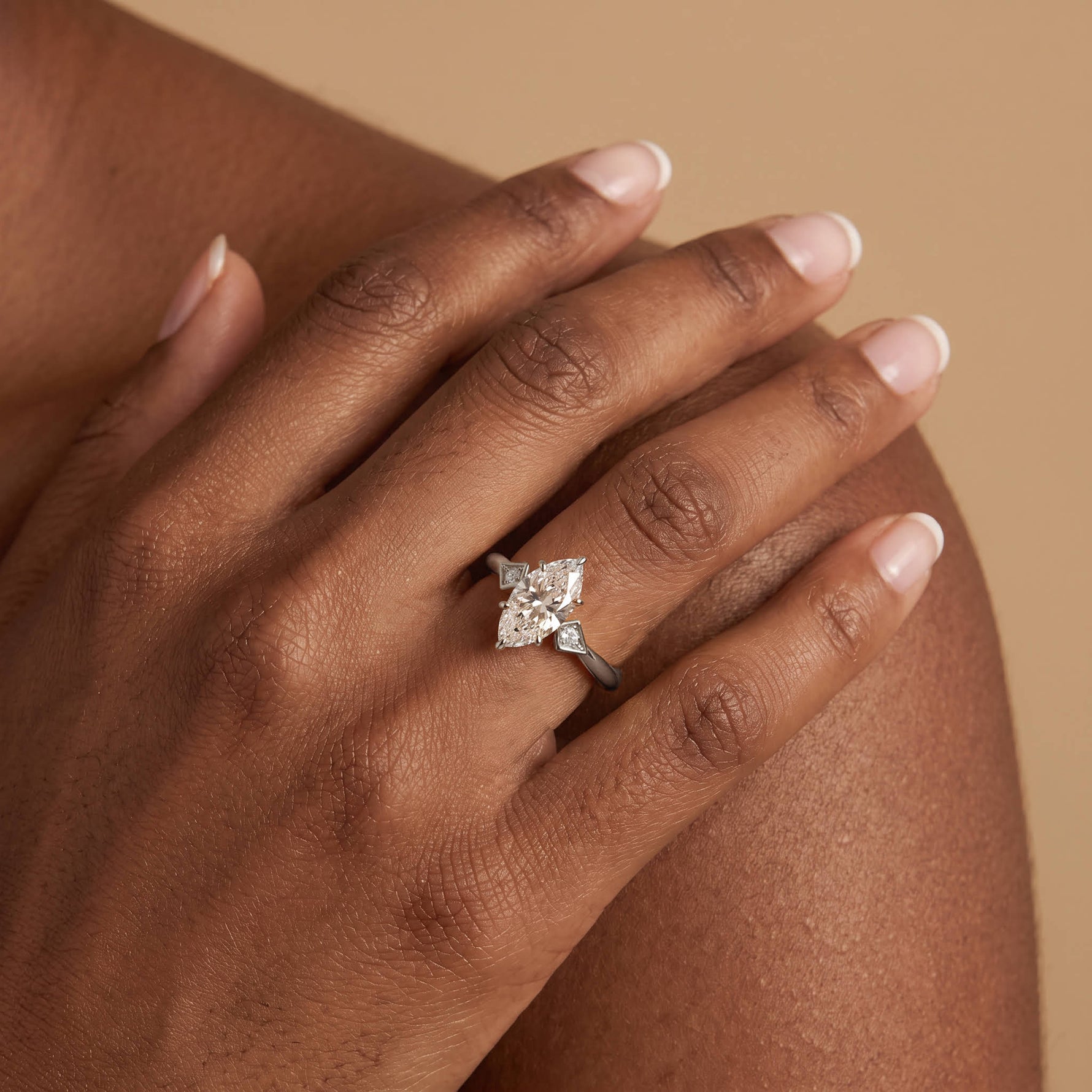 Serilda丨Marquise Cut Lab-Grown Diamond Geometric Accent Engagement Ring - Rings