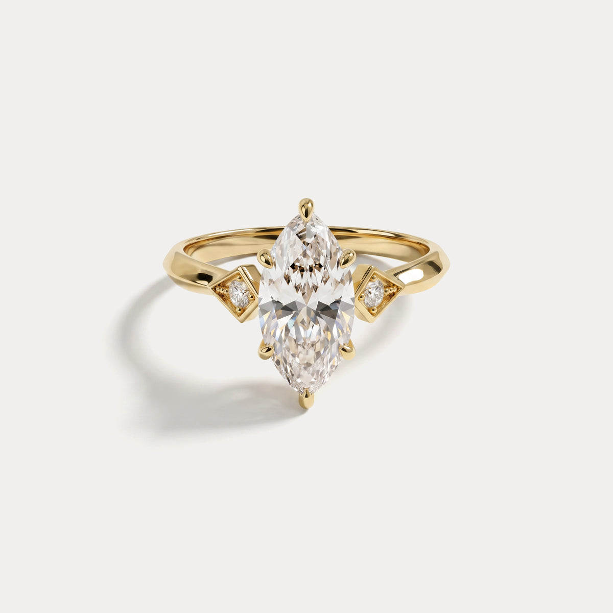 Serilda丨Marquise Cut Lab-Grown Diamond Geometric Accent Engagement Ring - Rings