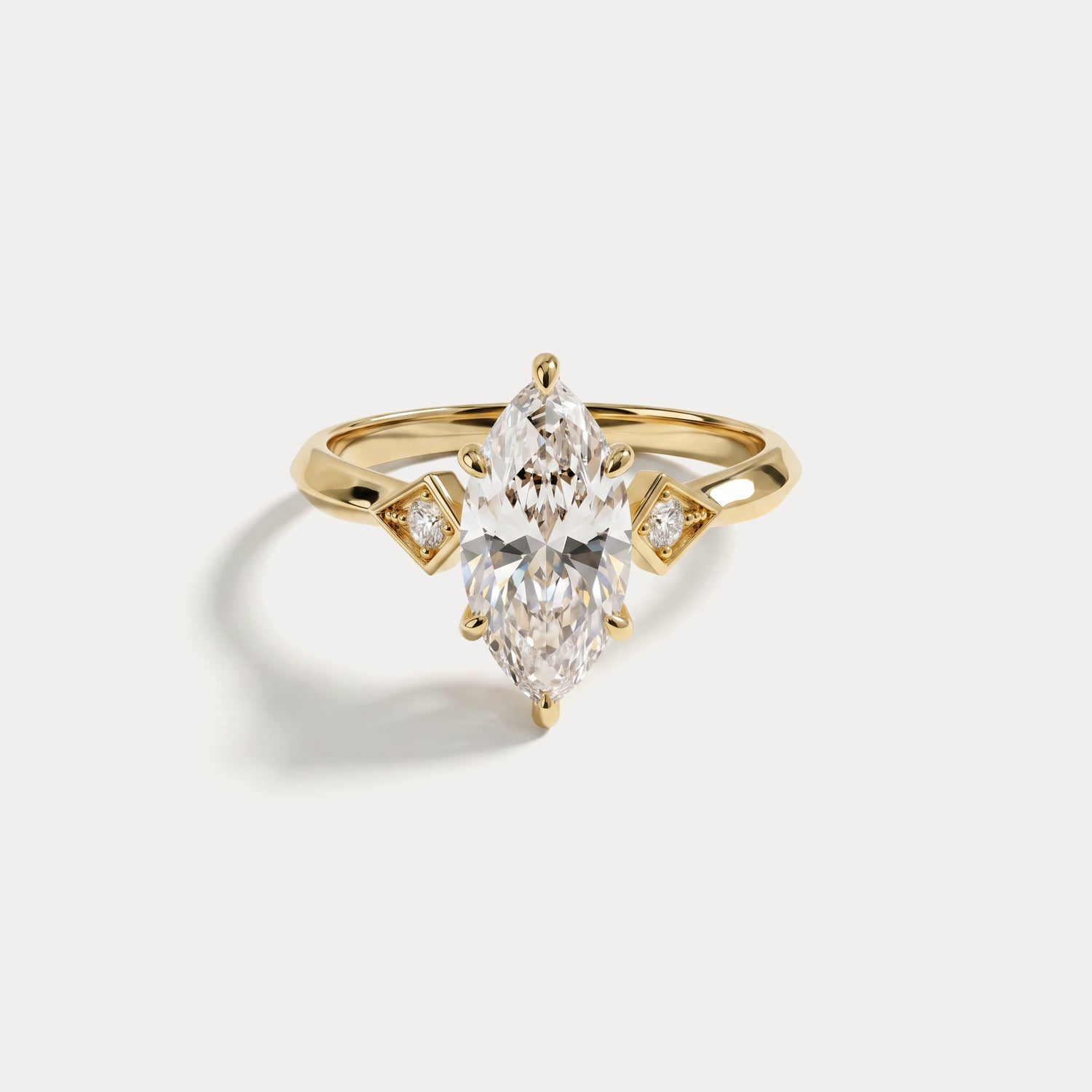 Serilda丨Marquise Cut Lab-Grown Diamond Geometric Accent Engagement Ring - Rings
