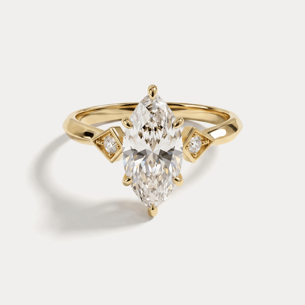 Serilda丨Marquise Cut Lab-Grown Diamond Geometric Accent Engagement Ring - Rings