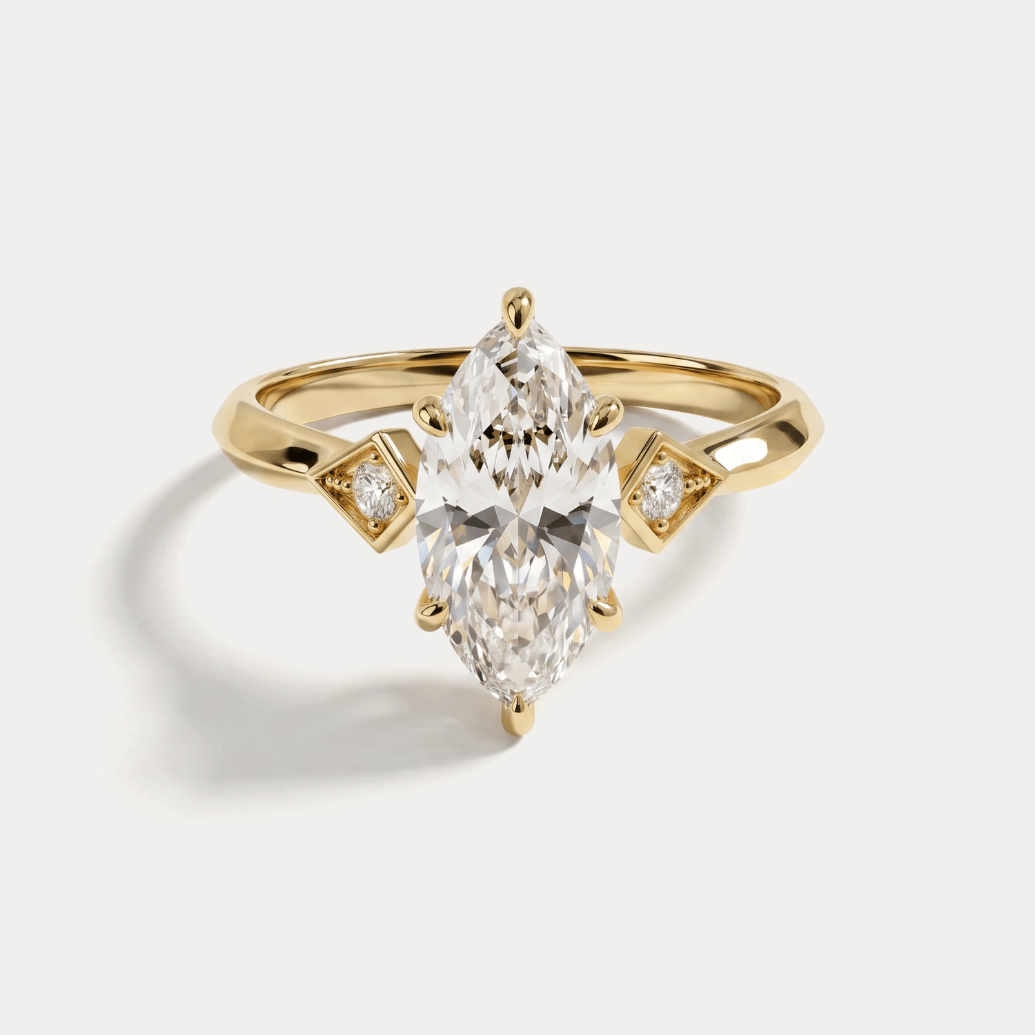 Serilda丨Marquise Cut Lab-Grown Diamond Geometric Accent Engagement Ring - Rings