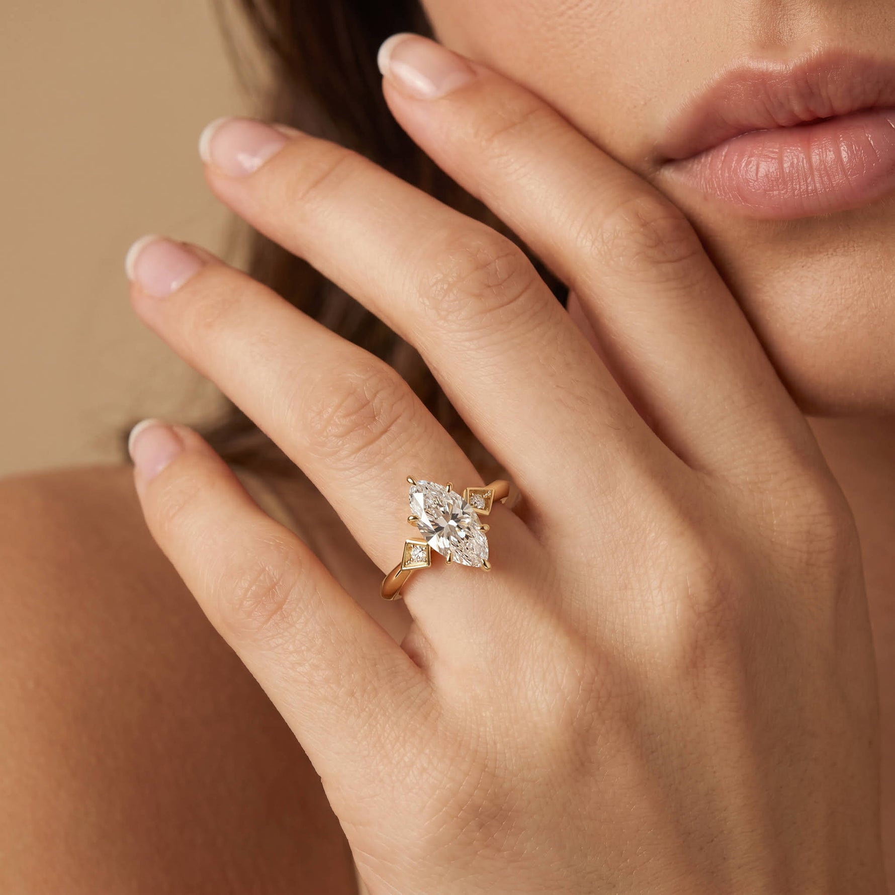 Serilda丨Marquise Cut Lab-Grown Diamond Geometric Accent Engagement Ring - Rings