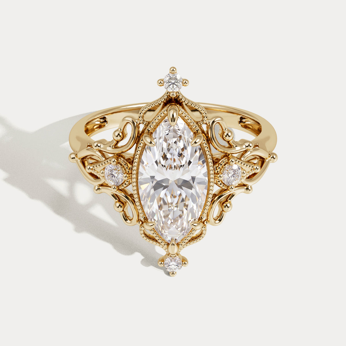 Norah丨Marquise Cut Lab Diamond Vintage Filigree Engagement Ring - Rings