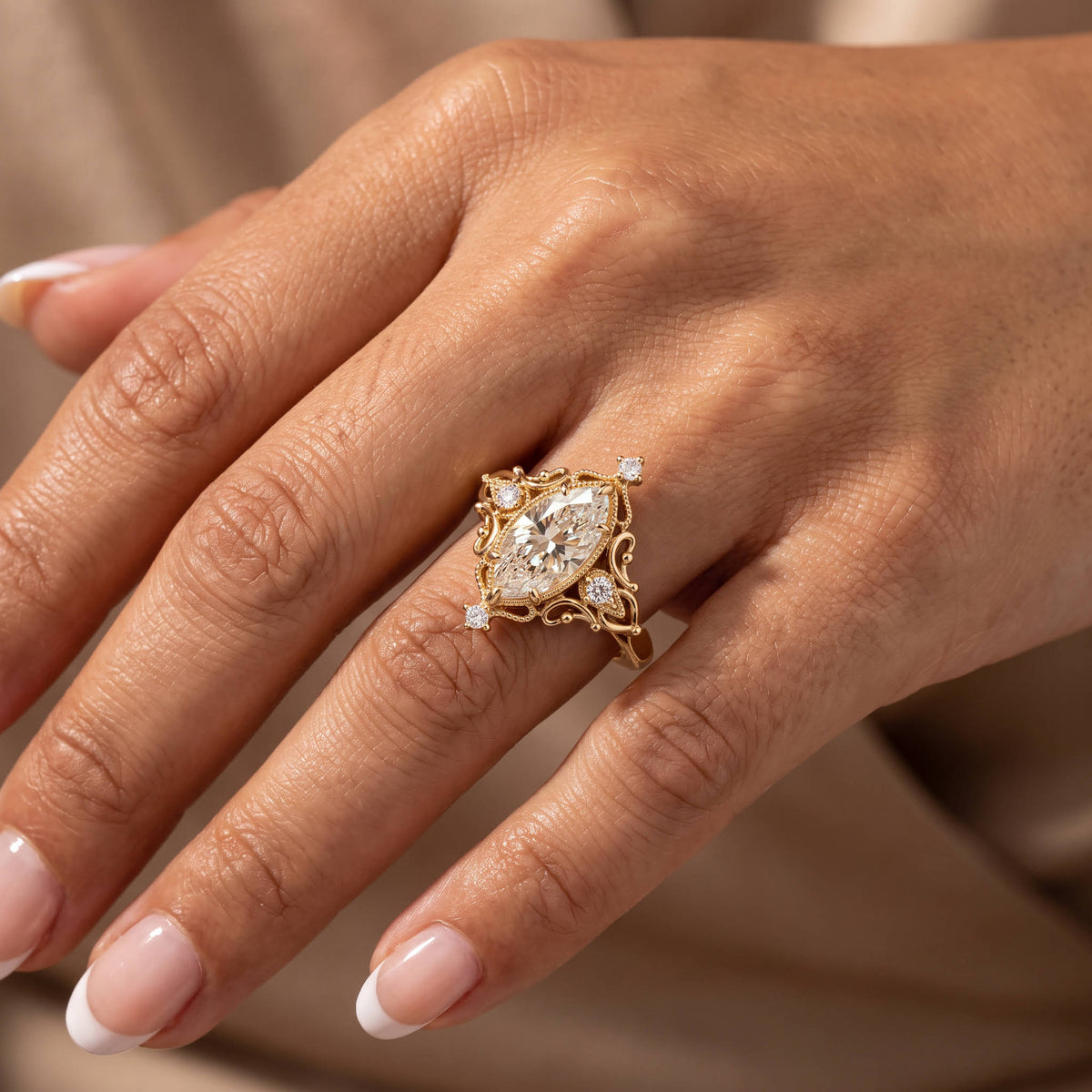 Norah丨Marquise Cut Lab Diamond Vintage Filigree Engagement Ring - Rings