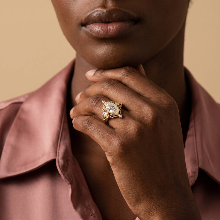 Norah丨Marquise Cut Lab Diamond Vintage Filigree Engagement Ring - Rings