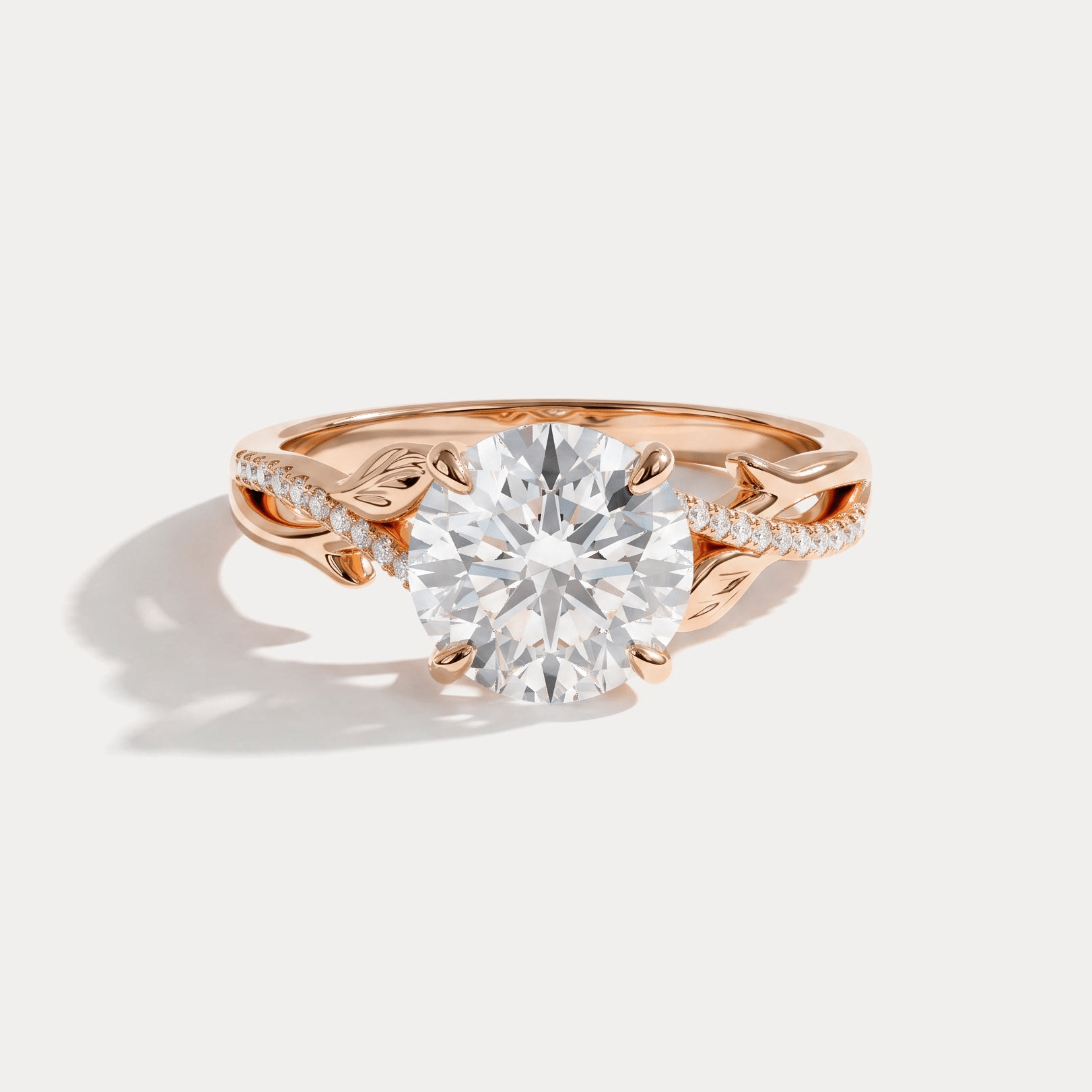 Caroline丨Round Cut Leaf-Inspired Intertwined Pavé Engagement Ring - Rings