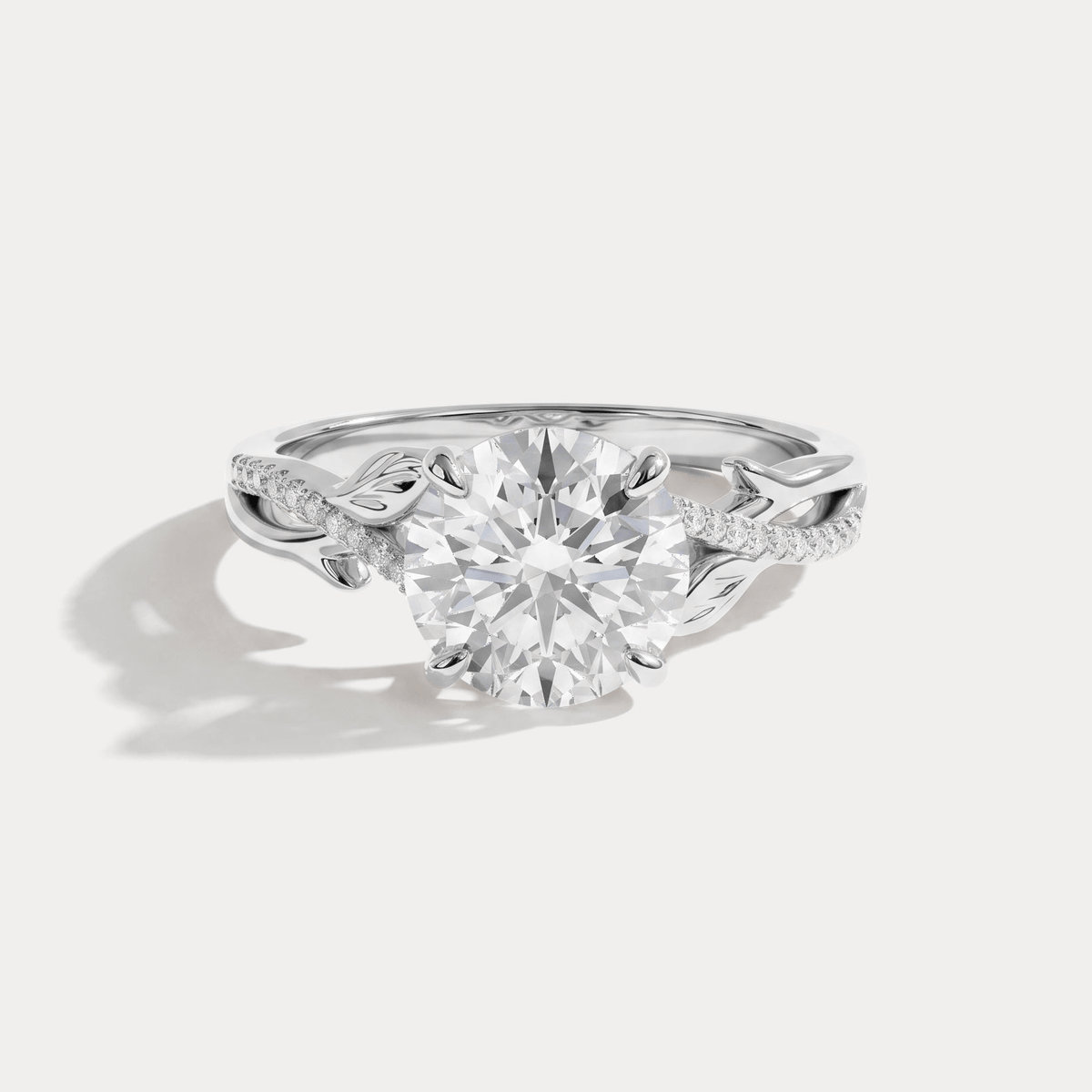 Caroline丨Round Cut Leaf-Inspired Intertwined Pavé Engagement Ring - Rings