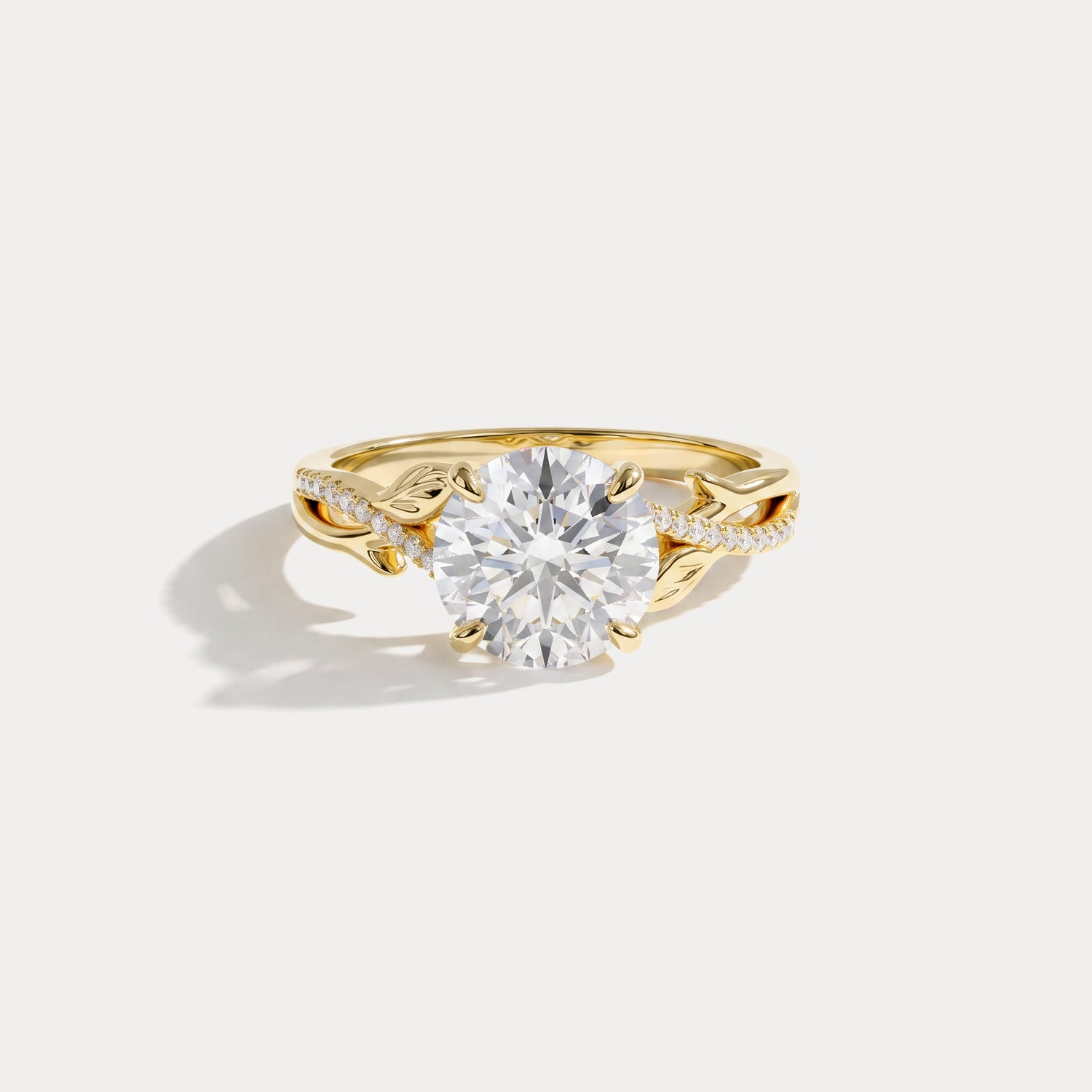 Caroline丨Round Cut Leaf-Inspired Intertwined Pavé Engagement Ring - Rings