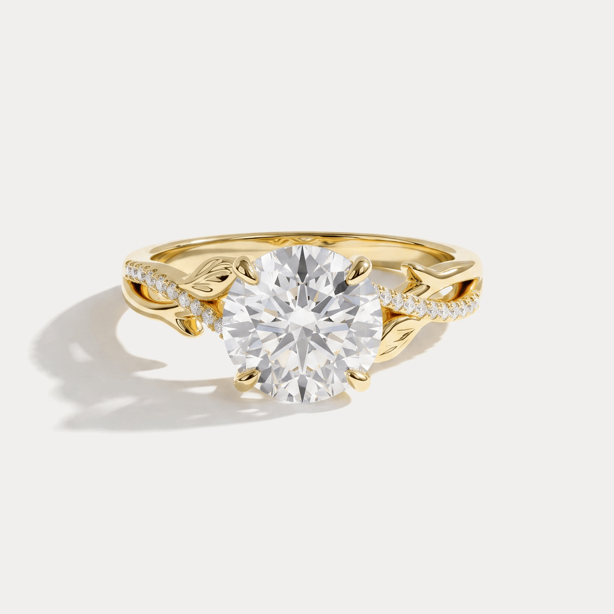 Caroline丨Round Cut Leaf-Inspired Intertwined Pavé Engagement Ring - Rings