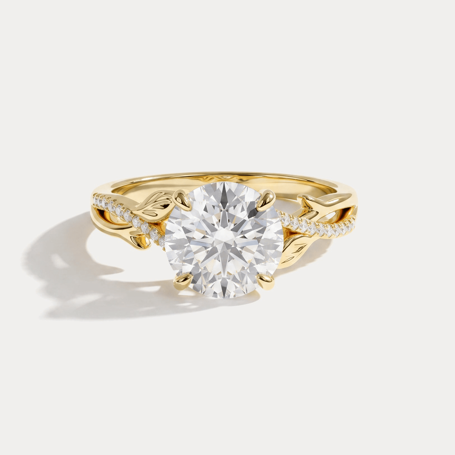 Caroline丨Round Cut Leaf-Inspired Intertwined Pavé Engagement Ring - Rings