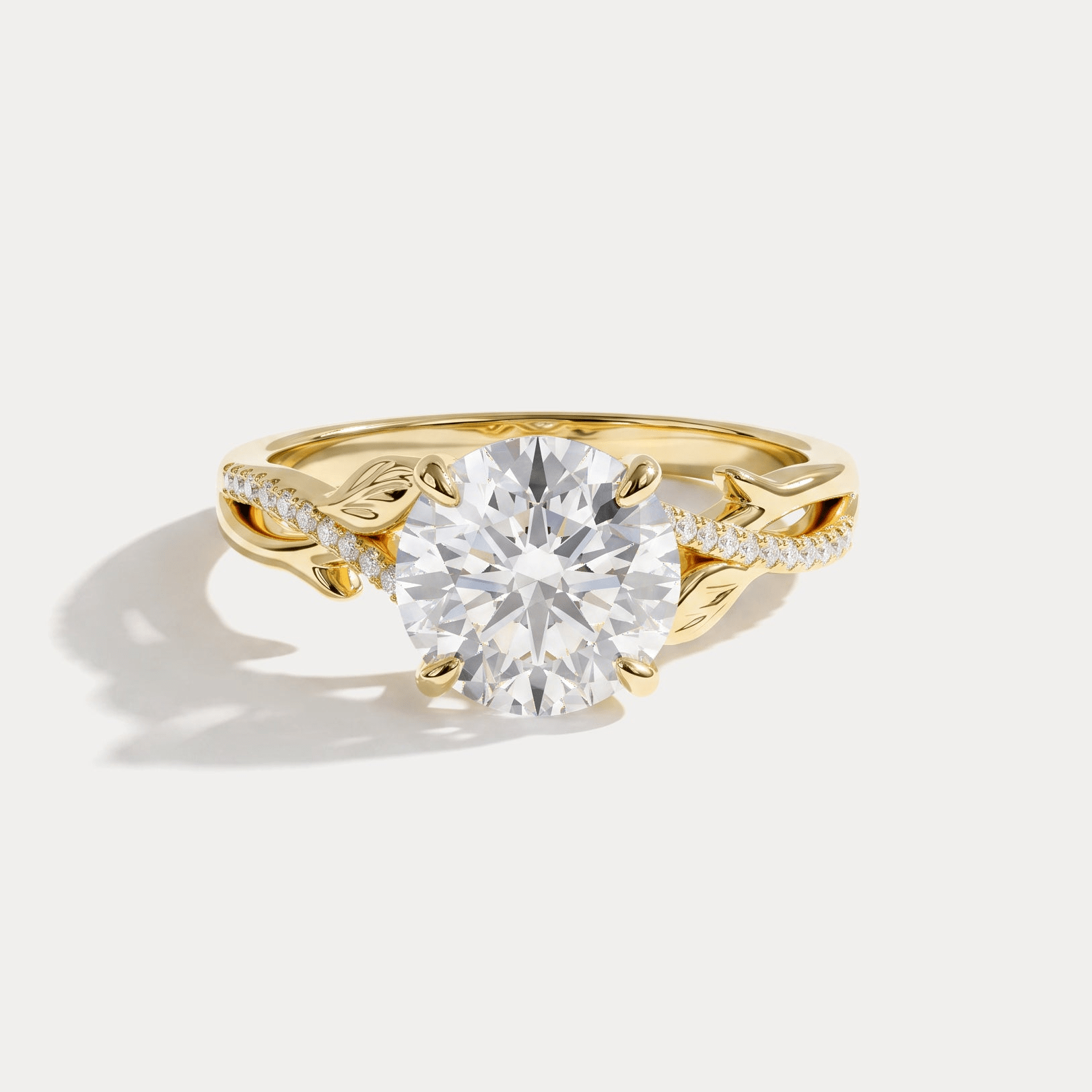 Caroline丨Round Cut Leaf-Inspired Intertwined Pavé Engagement Ring - Rings