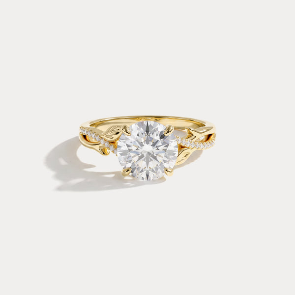 Caroline丨Round Cut Leaf-Inspired Intertwined Pavé Engagement Ring