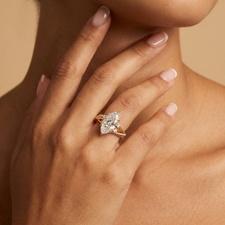 Calista丨Marquise Cut Lab-Diamond Ribbon Crossover Engagement Ring - Rings