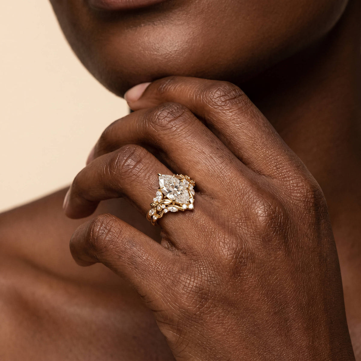 Ornella丨Marquise Cut Lab-Grown Diamond Botanical Bridal Ring Set - Rings