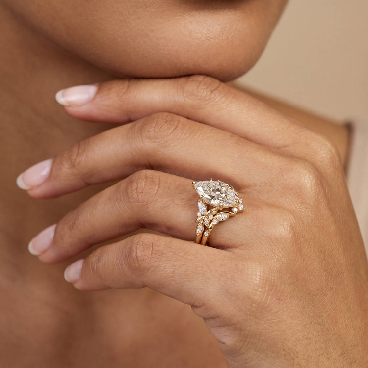 Ornella丨Marquise Cut Lab-Grown Diamond Botanical Bridal Ring Set - Rings