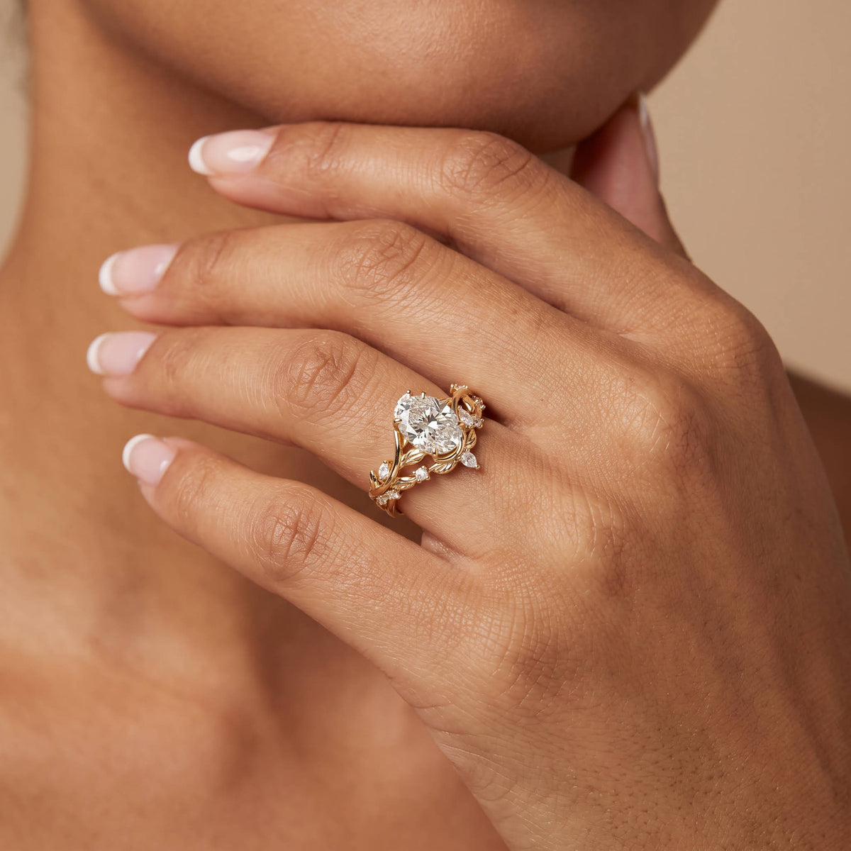 Eleonora丨Oval Cut Floral Vine Lab-Grown Diamond Engagement Ring Set - Rings