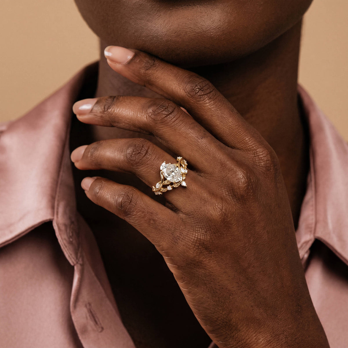 Eleonora丨Oval Cut Floral Vine Lab-Grown Diamond Engagement Ring Set - Rings