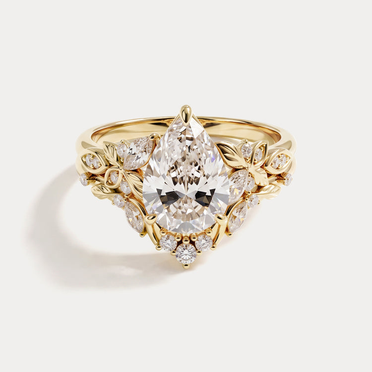 Ariadne丨Pear Cut Lab-Grown Diamond Botanical Bridal Ring Set - Rings
