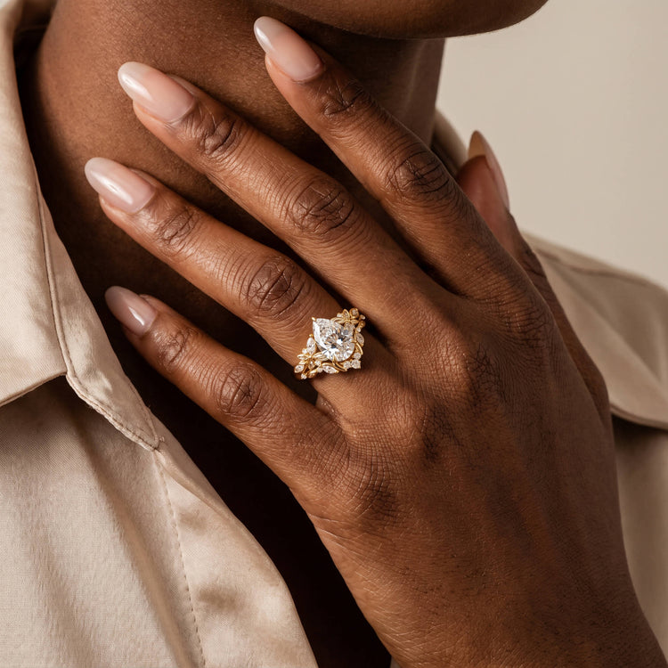 Ariadne丨Pear Cut Lab-Grown Diamond Botanical Bridal Ring Set - Rings