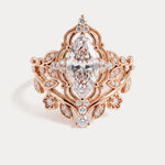 Elaine丨Marquise Cut Lab Diamond Ornate Botanical Engagement Ring Set - Rings