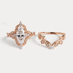 Elaine丨Marquise Cut Lab Diamond Ornate Botanical Engagement Ring Set - Rings