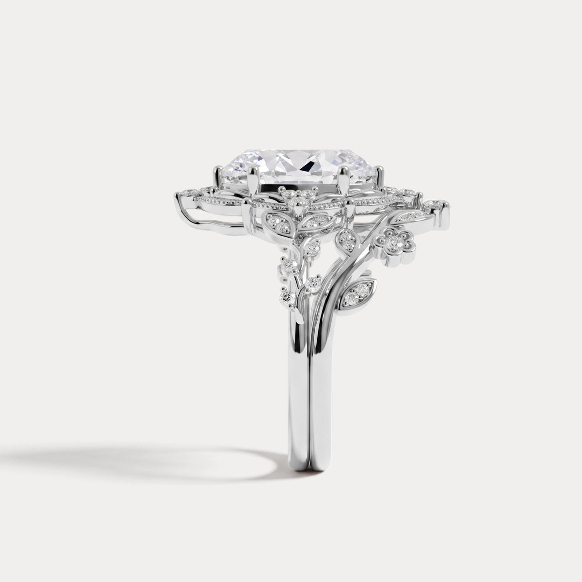 Elaine丨Marquise Cut Lab Diamond Ornate Botanical Engagement Ring Set - Rings