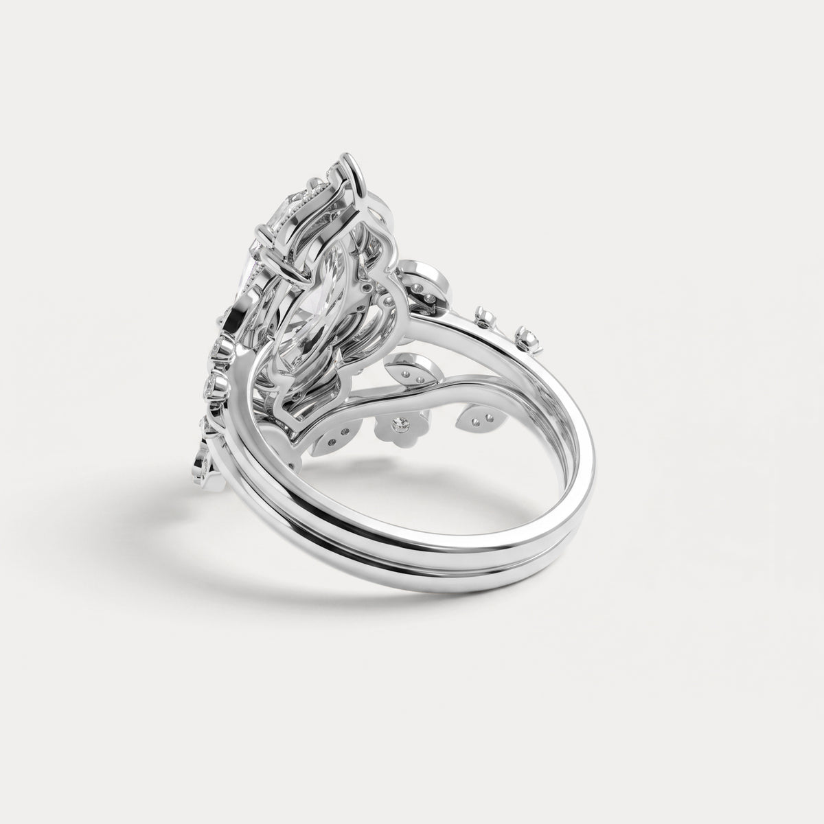 Elaine丨Marquise Cut Lab Diamond Ornate Botanical Engagement Ring Set - Rings