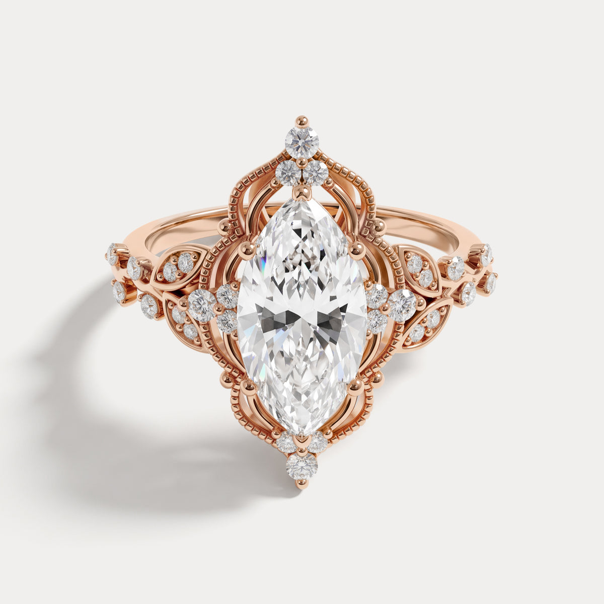 Elaine丨Marquise Vintage Filigree Lab-Grown Diamond Engagement Ring - Rings