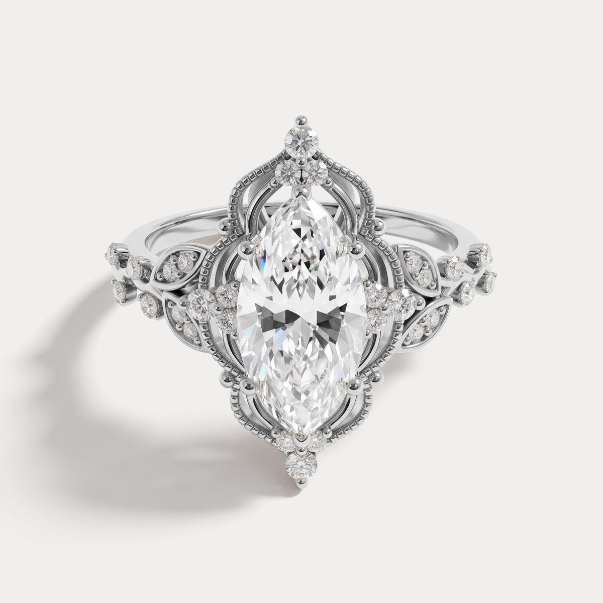 Elaine丨Marquise Vintage Filigree Lab-Grown Diamond Engagement Ring - Rings