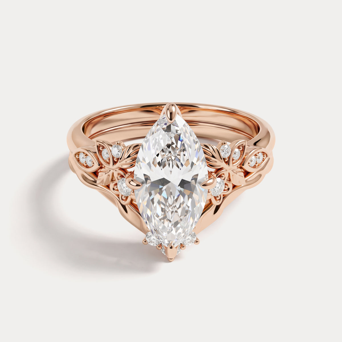 Althea丨Marquise Cut Lab-Grown Diamond Ornate Bridal Ring Set - Rings