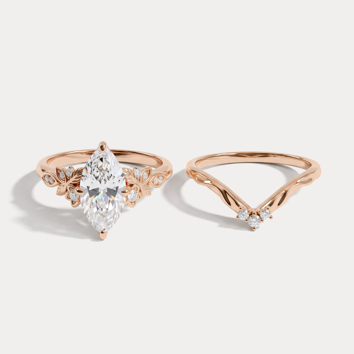 Althea丨Marquise Cut Lab-Grown Diamond Ornate Bridal Ring Set - Rings