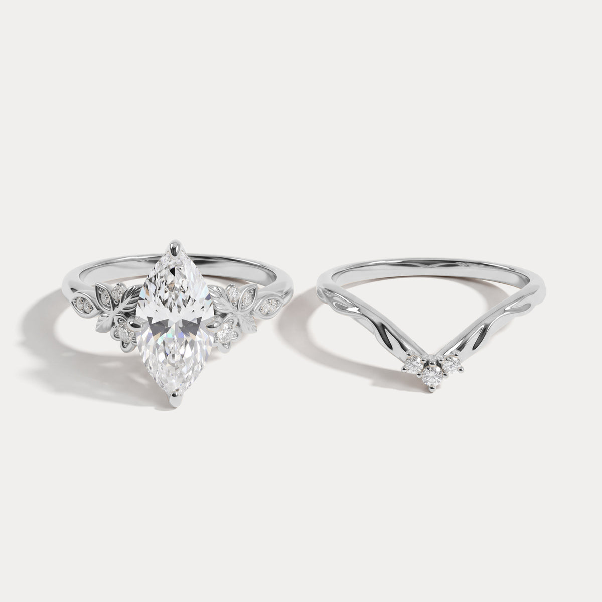 Althea丨Marquise Cut Lab-Grown Diamond Ornate Bridal Ring Set - Rings