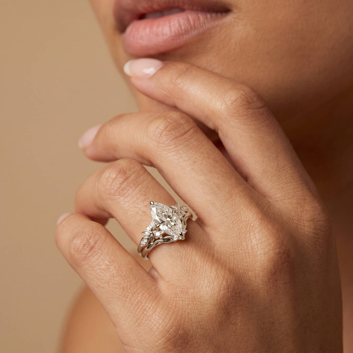 Althea丨Marquise Cut Lab-Grown Diamond Ornate Bridal Ring Set - Rings