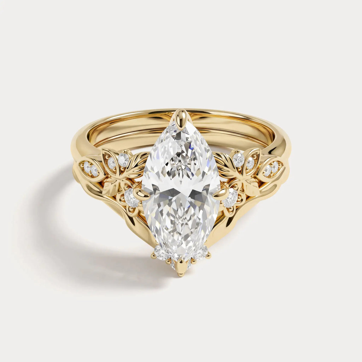 Althea丨Marquise Cut Lab-Grown Diamond Ornate Bridal Ring Set - Rings