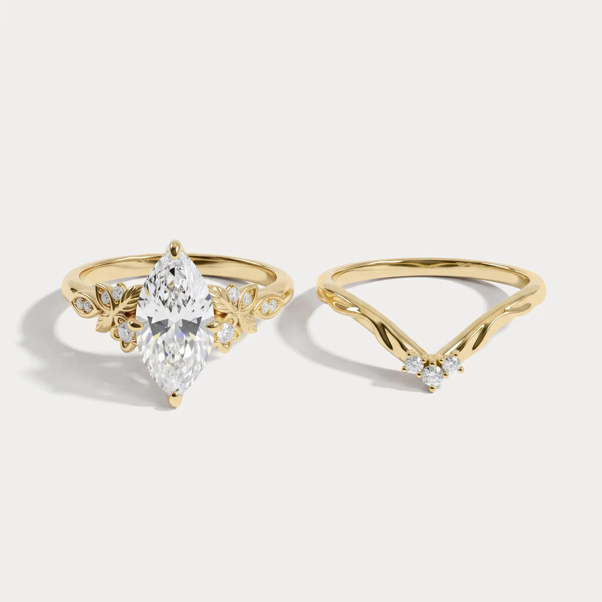 Althea丨Marquise Cut Lab-Grown Diamond Ornate Bridal Ring Set - Rings