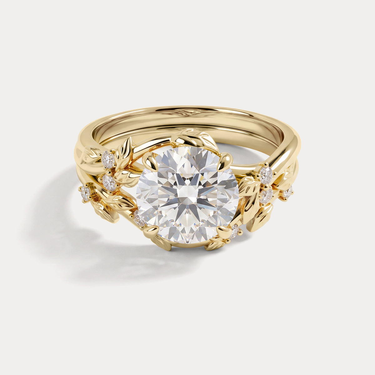 Octavia丨Round Cut Lab-Grown Diamond Leaf-Wrapped Bridal Ring Set - Rings