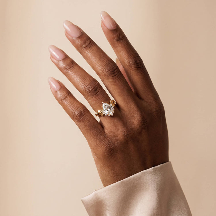 Diane丨Pear Cut Lab-Diamond Botanical Vine Twisted Shank Engagement Ring - Rings