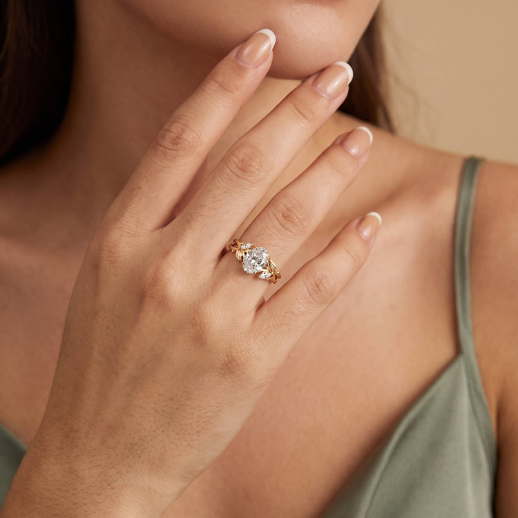 Bellamy丨Oval Cut Lab Diamond Intertwined Vine Engagement Ring - Rings
