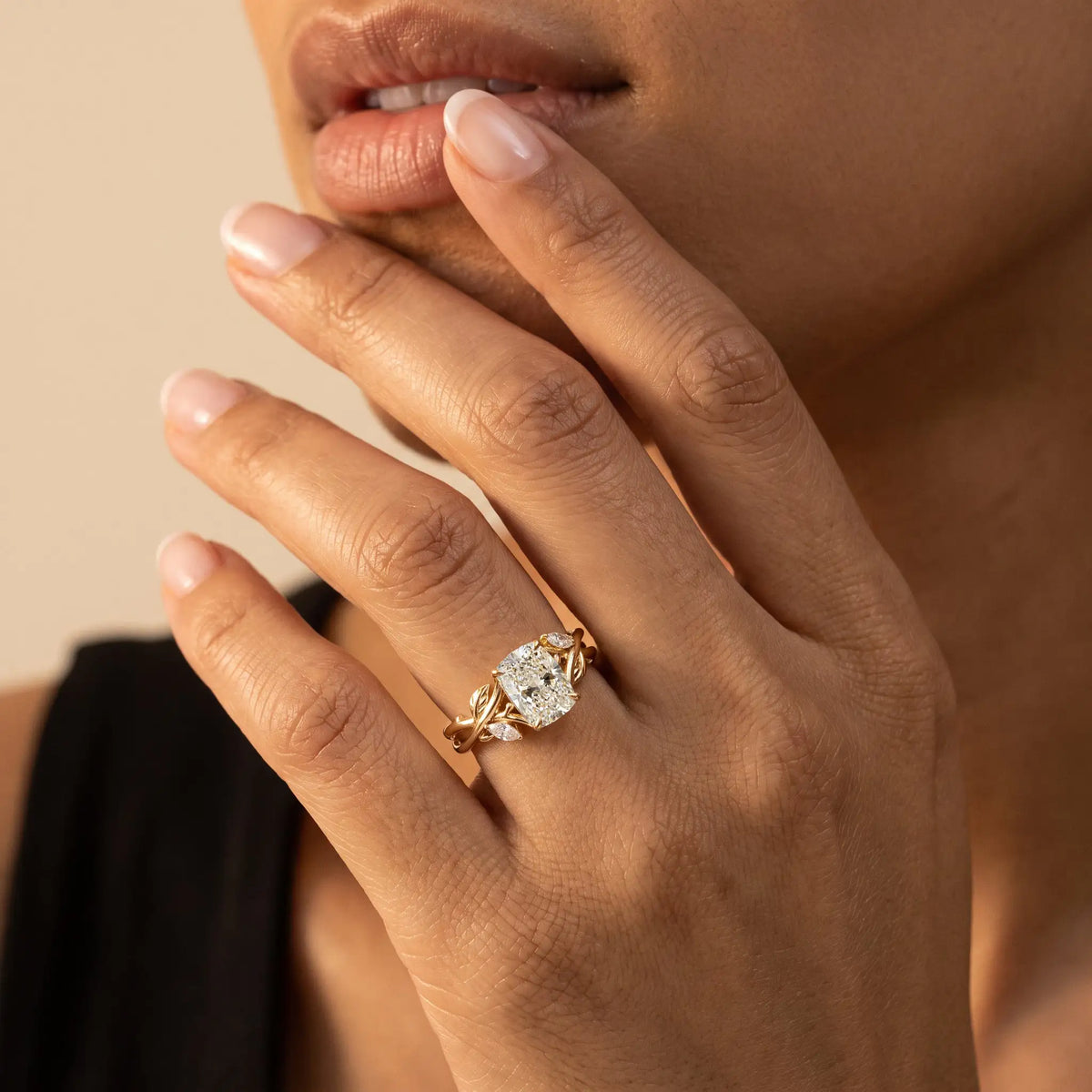 Georgia丨Elongated Cushion Cut Lab Diamond Intertwined Vine Engagement Ring - Rings