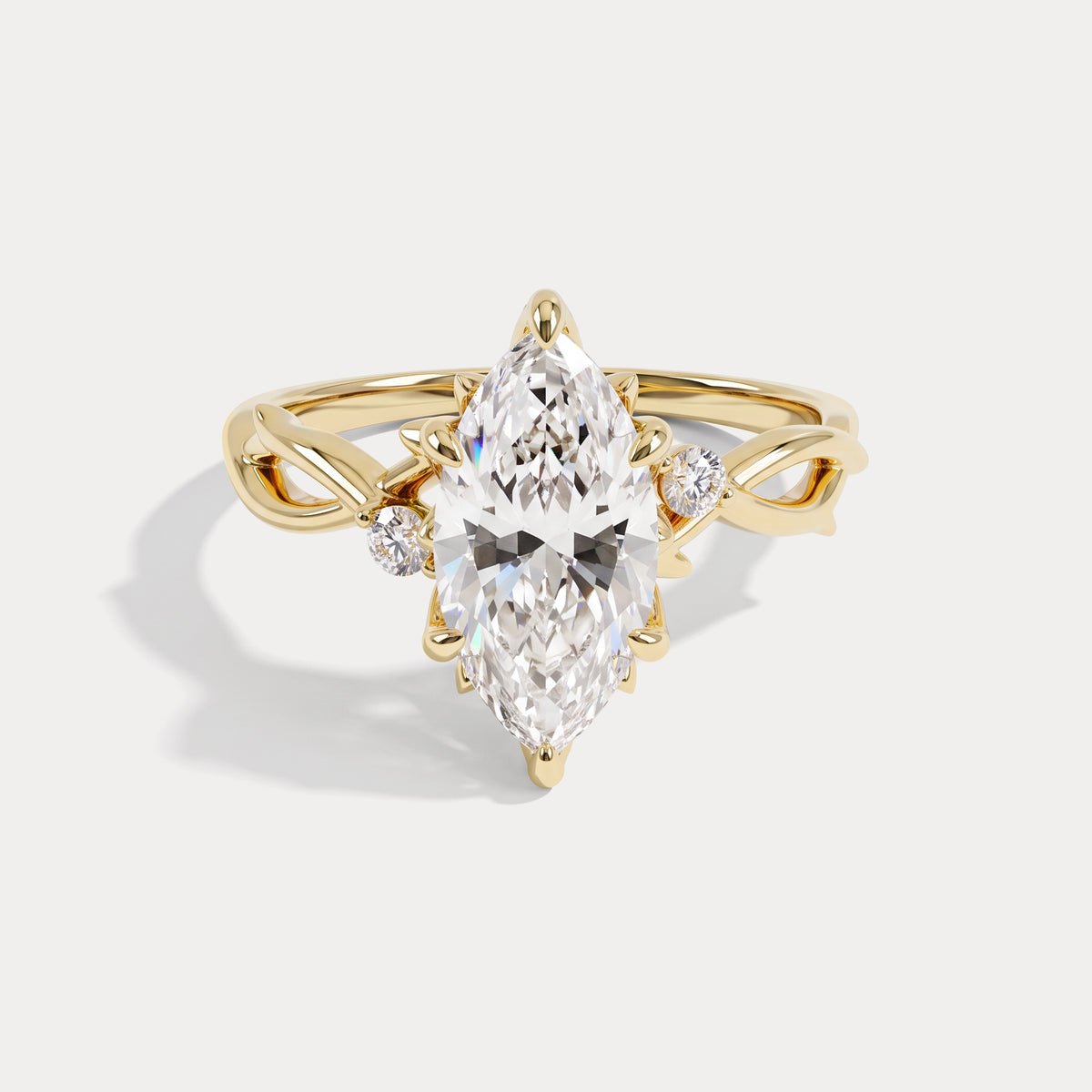 Hester丨Marquise Cut Lab Diamond Intertwined Accent Engagement Ring - Rings